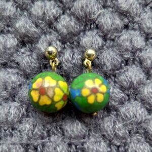 Coisonne Floral Green and Yellow Earrings
